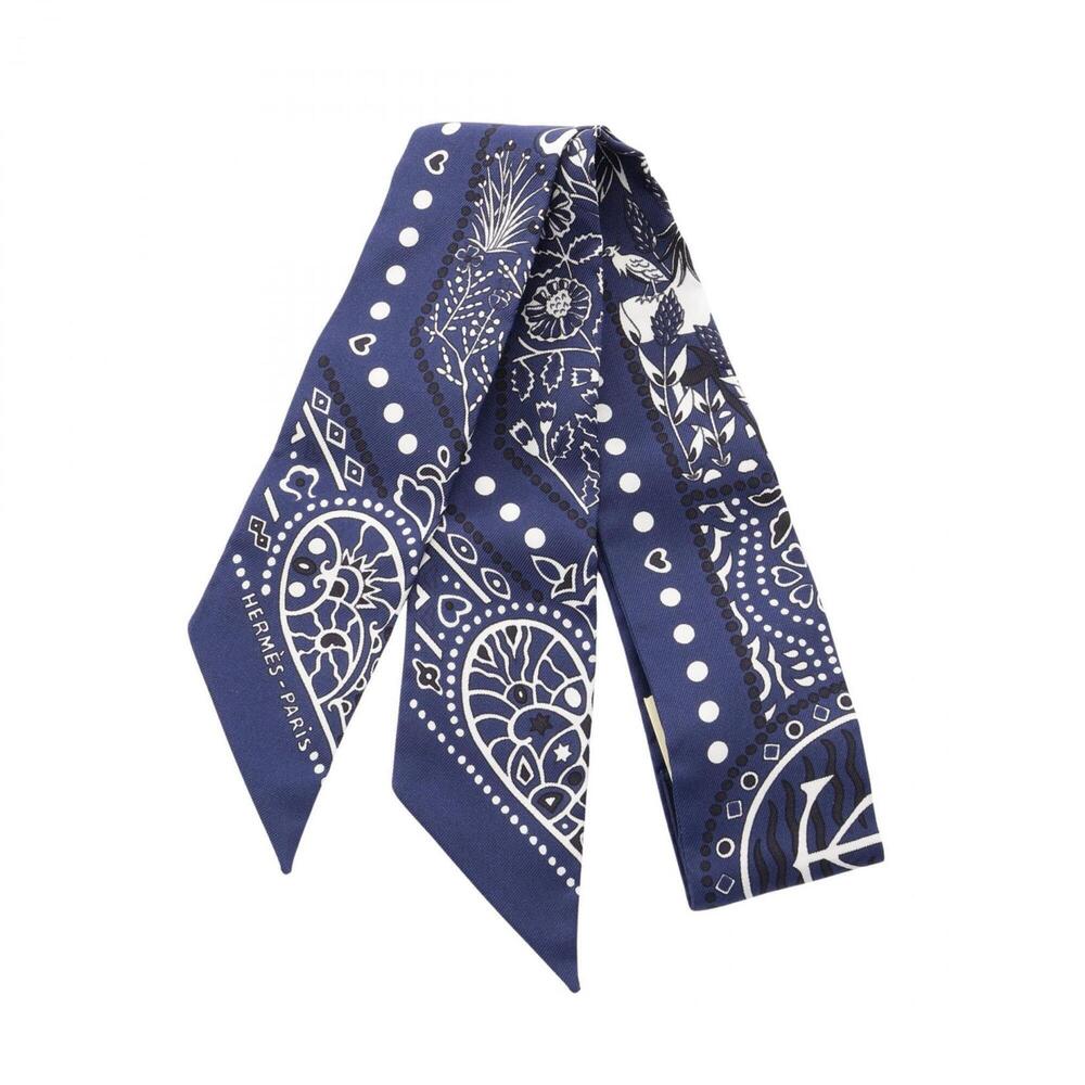 Hermes Twilly Entre Ciel et mer Bandana Scarf Muffler Silk Women's Navy H0630...